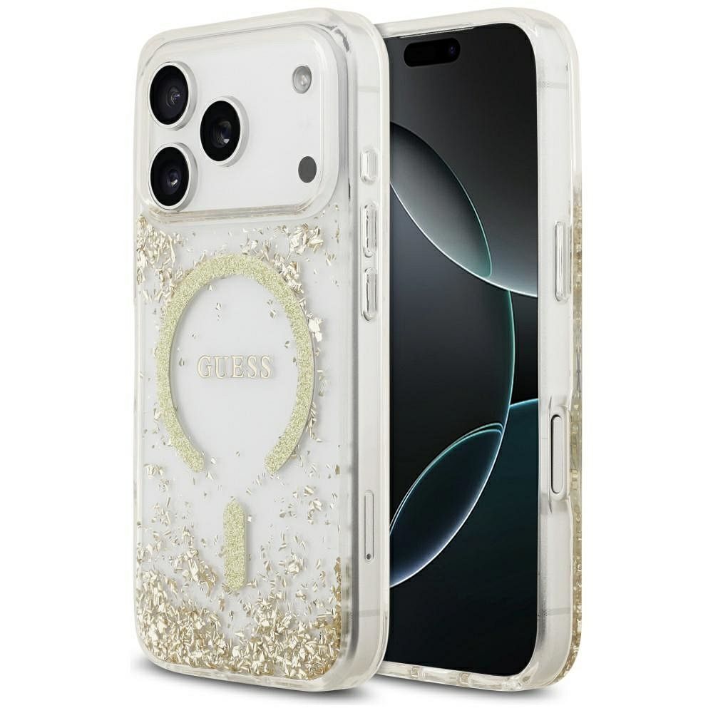 GUESS ümbris jaoks IPHONE 17 Pro compatible with MagSafe GUHMP17LRGRGED (Resin Bottom Glitter) kuldne