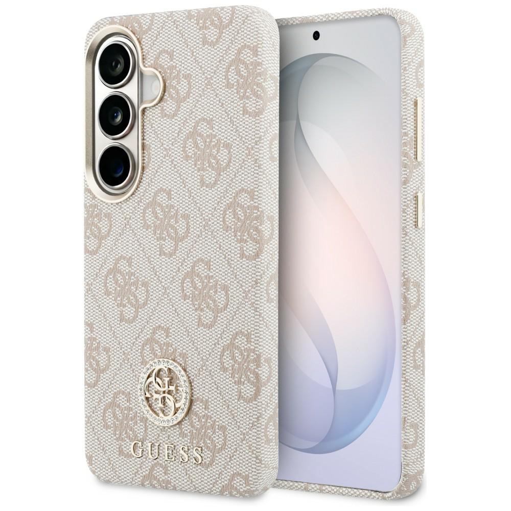 Guess ümbris 4G Rhinestone Round Logo MagSafe Samsung Galaxy S26 Plus jaoks roosa