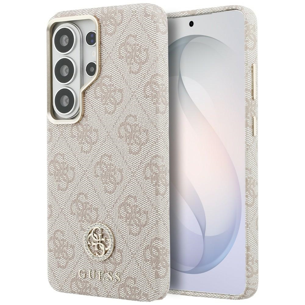 Guess ümbris 4G Rhinestone Round Logo MagSafe Samsung Galaxy S26 Ultra jaoks roosa