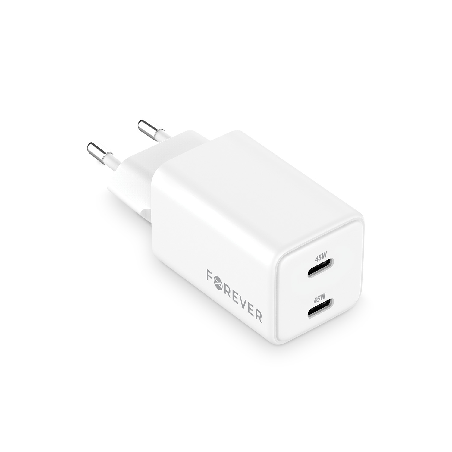 Forever TC-08-45CC GaN PD laadija 2x USB-C 45W valge