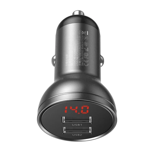 Autolaadija Baseus CCBX-0G hall 24W (2xQC3.0 / LED VOLTMEETRIGA)