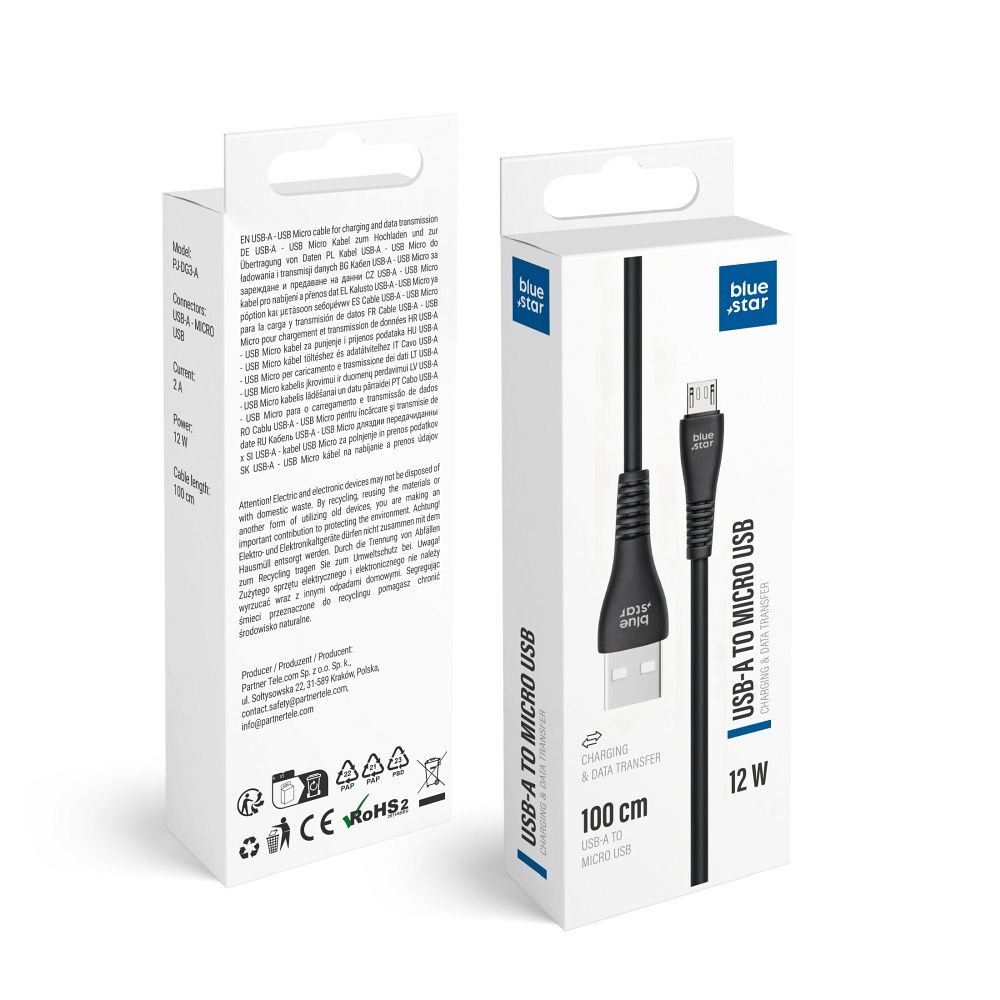 Kaabel USB A kuni Micro USB Blue Star 2A 12W 1 m PJ-DG3-A must