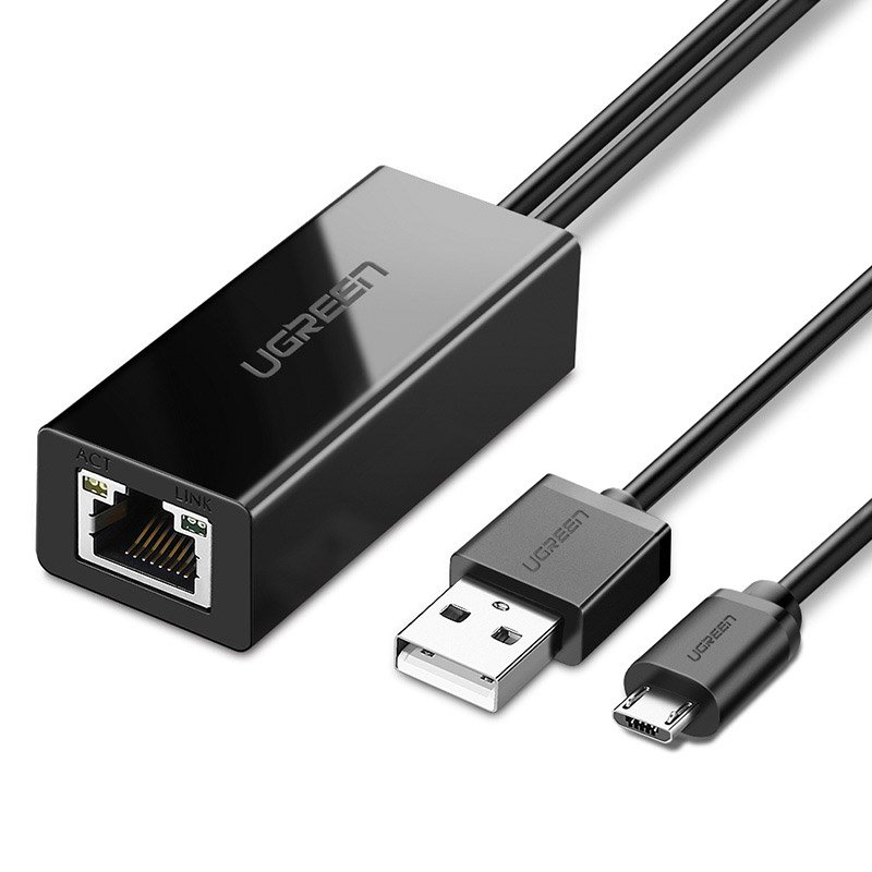 Ugreen 30985 väline võrgukaart Chromecast micro USB / USB-A pistikutega 100Mb/s 1m must