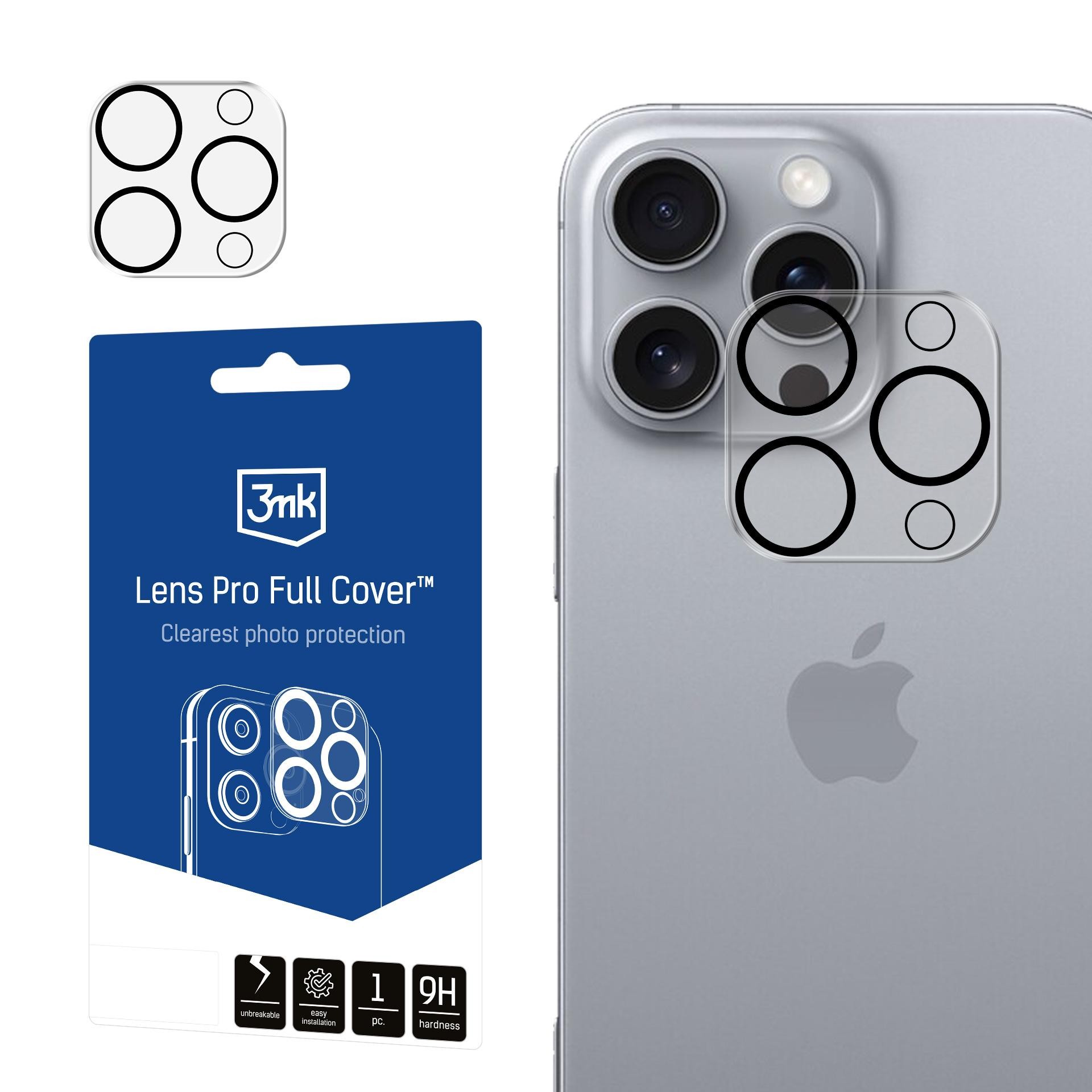 Закалённое стекло на камеру 3mk Lens Pro Apple iPhone 16 Pro/16 Pro Max - чёрный