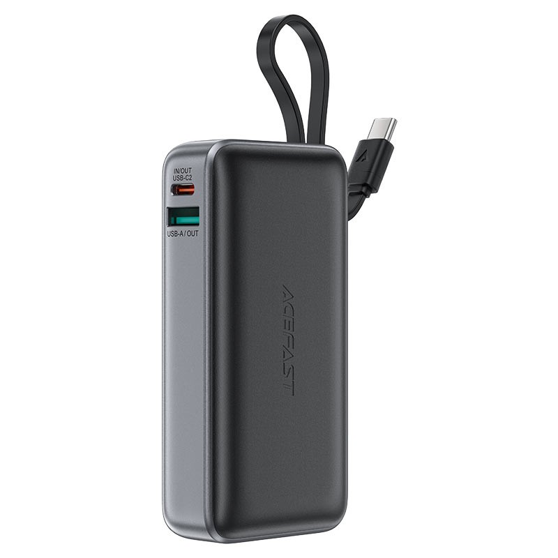 Acefast M7-10000 PD30W Powerbank sisseehitatud kaabliga - must