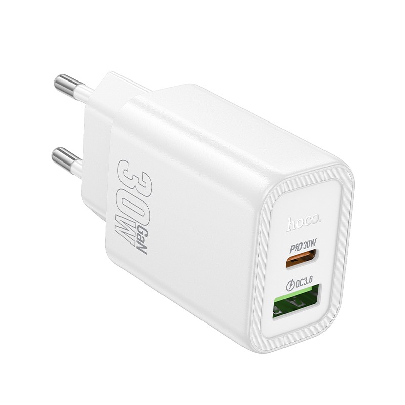 Charger Hoco N63 30W GaN USB-C/USB-A white