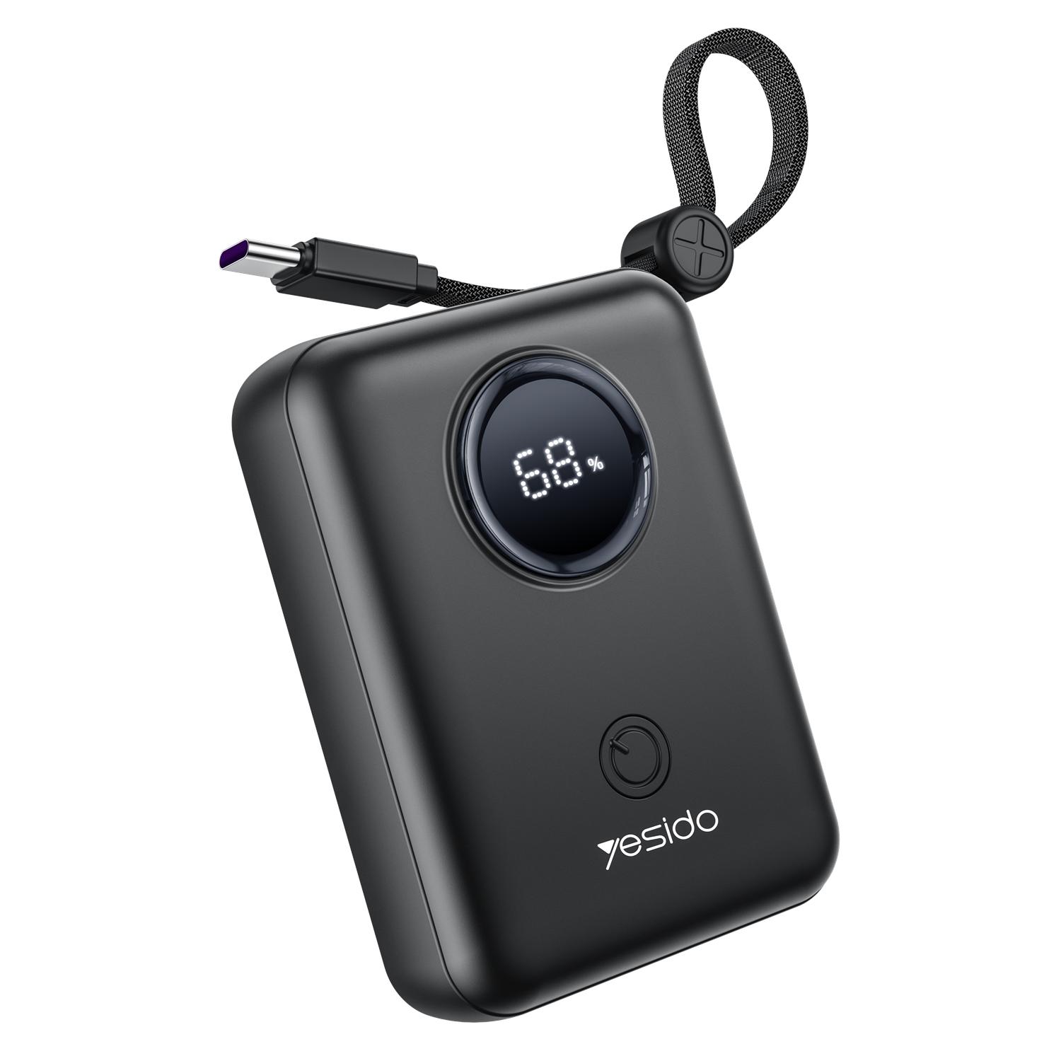 YESIDO POWERBANK YP64 10000mAh 22,5W LED USB-A+C + USB-C/LIGHTNING KAABEL must