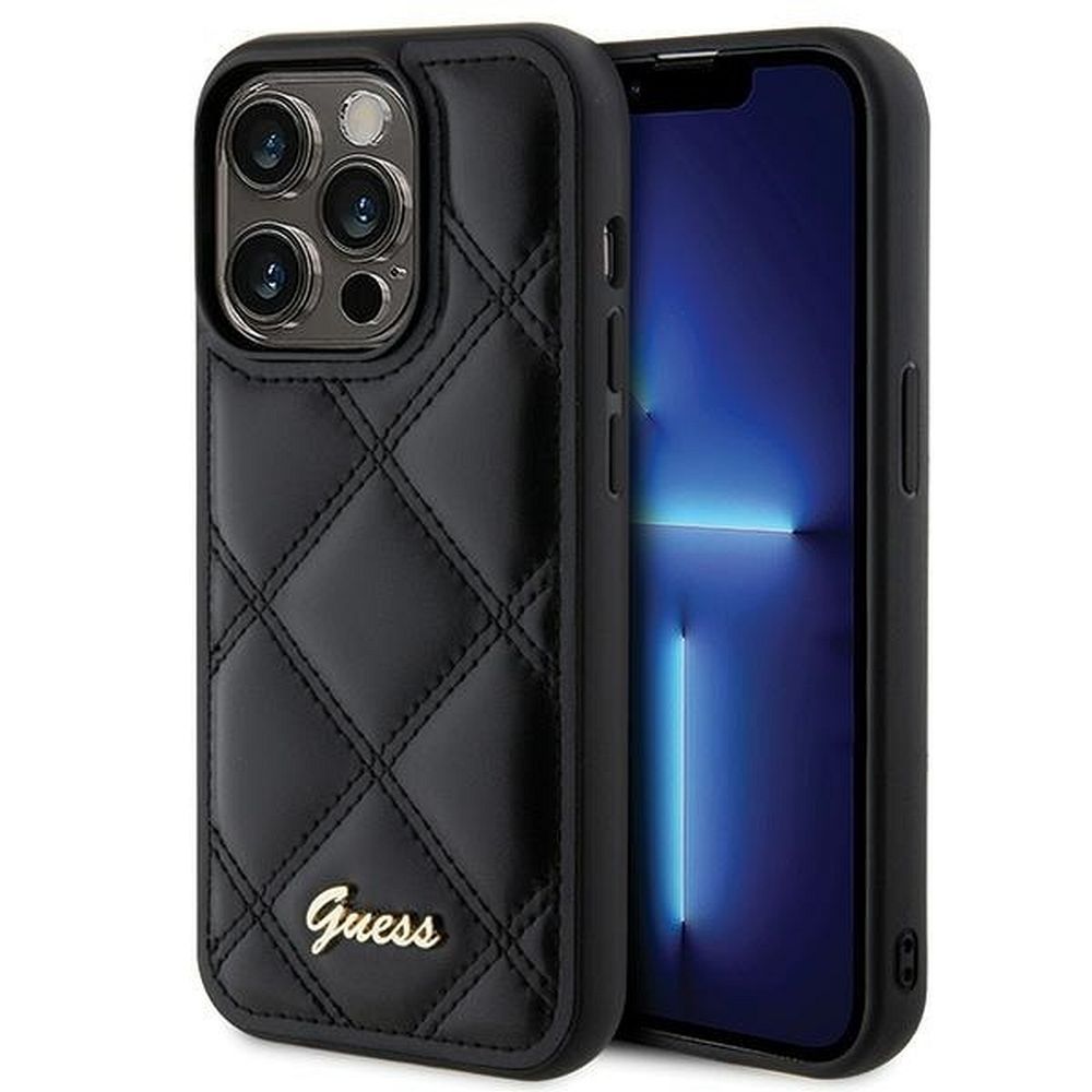 Guess Quilted Metal Logo ümbris jaoks iPhone 15 Pro - must