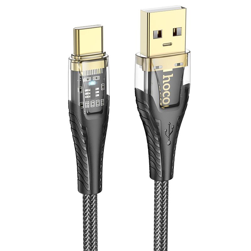 Kaabel USB A to USB C Hoco 2,4A 1,2 m U121 must läbipaistev