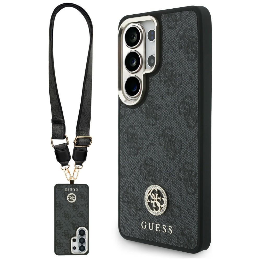 Guess 4G Big Rhinestone Triangle Strap MagSafe ümbris + rihm Samsung Galaxy S26 Ultra must