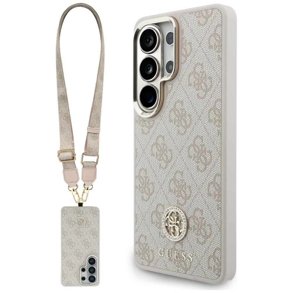Guess 4G Big Rhinestone Triangle Strap MagSafe ümbris + rihm Samsung Galaxy S26 Ultra roosa