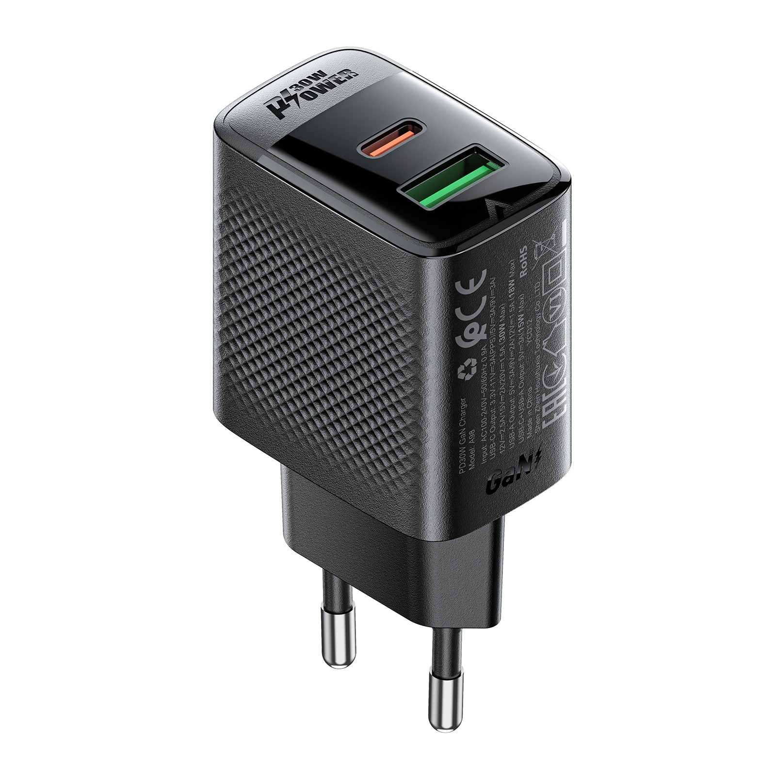 Acefast A98 Network Laadija GaN USB-A / USB-C PD 30W - must