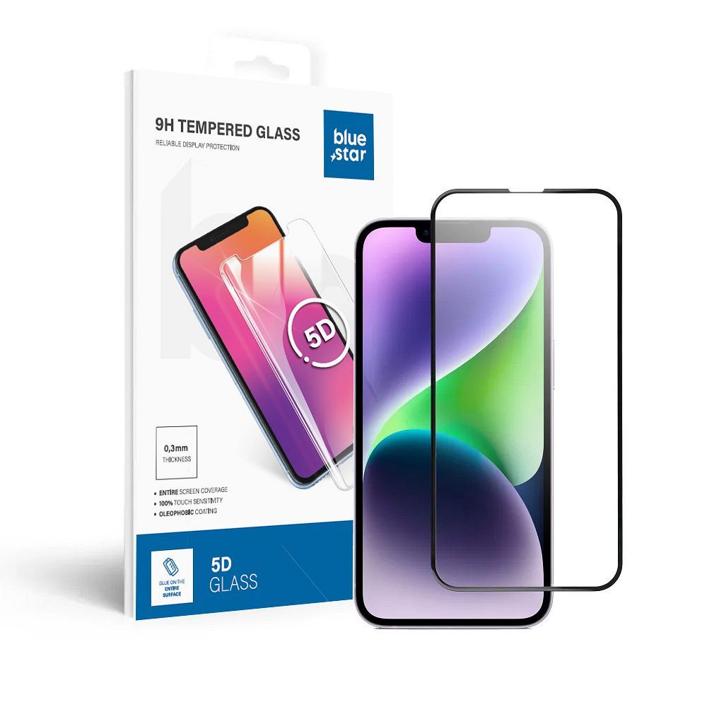 Karastatud klaas to iPhone 13 / 13 PRO / 14 / 16e (SE 4 2025) (full glue) sinine Star 5D must