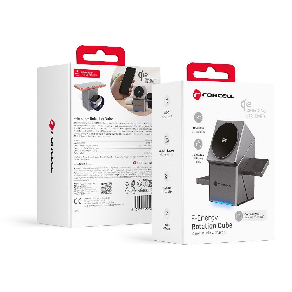 Juhtmevaba charging station Forcell 3in1 (F-06) (MagSafe) (Phone; Pods; Watch) 15W
