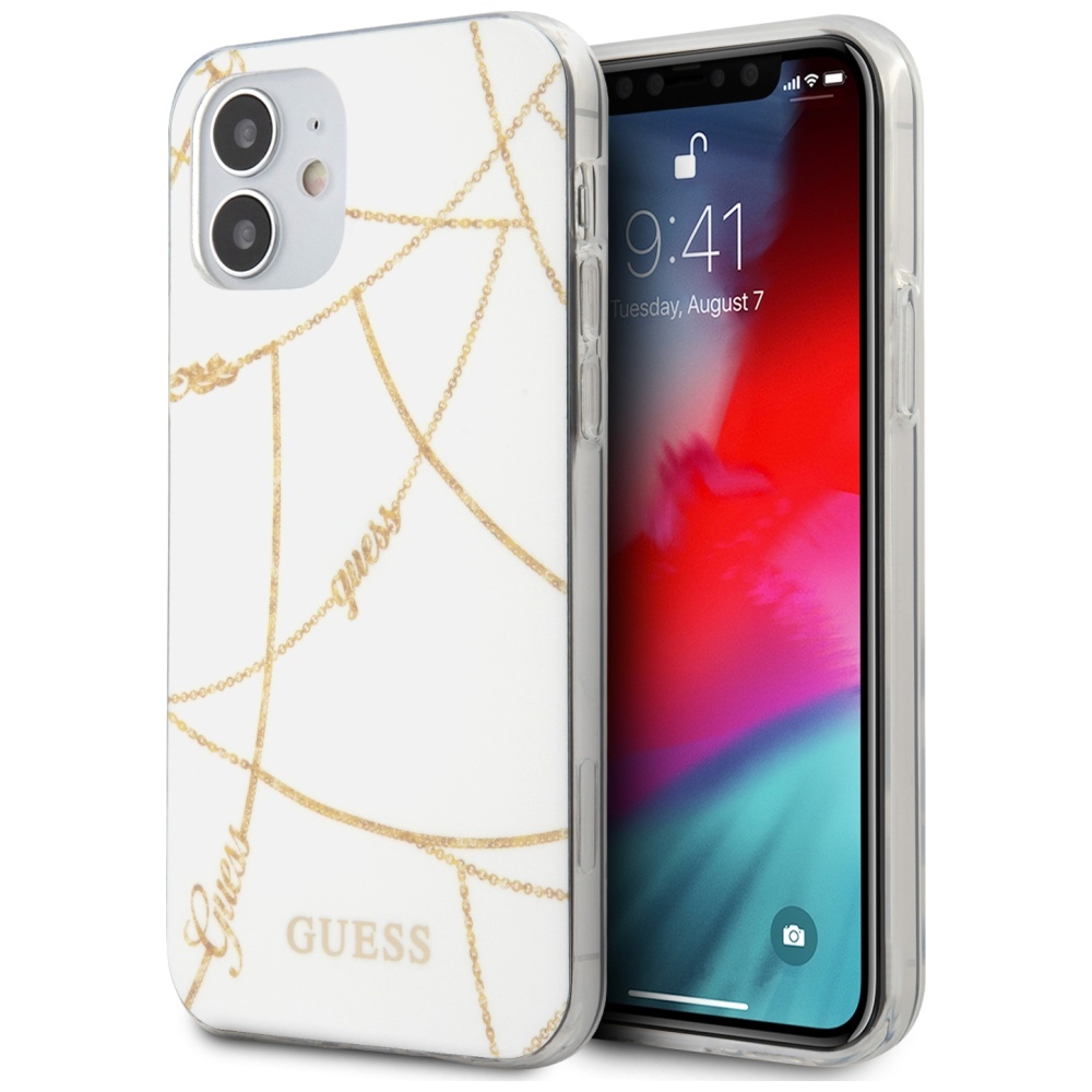 Guess GUHCP12SPCUCHWH iPhone 12 mini 5.4" белый/белый жёсткий чехол Gold Chain Collection