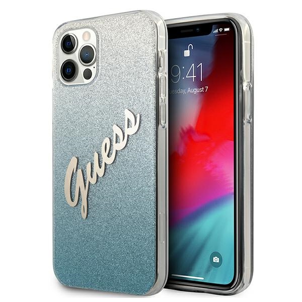 Guess GUHCP12MPCUGLSBL iPhone 12/12 Pro 6.1" синий/синий жёсткий чехол Glitter Gradient Script