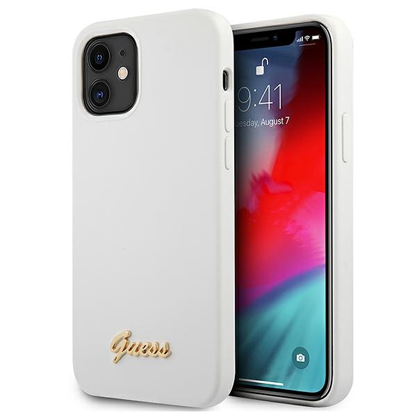 Guess GUHCP12SLSLMGWH iPhone 12 mini 5.4" valge/valge kõvakaaneline metallist logo Script