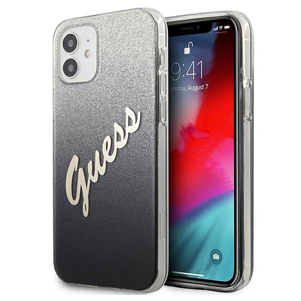 Guess GUHCP12SPCUGLSBK iPhone 12 mini 5.4" чёрный/чёрный жёсткий чехол Glitter Gradient Script