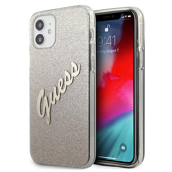 Guess GUHCP12SPCUGLSGO iPhone 12 mini 5.4" kuldne/kuldne kõvakaaneline Glitter Gradient Script