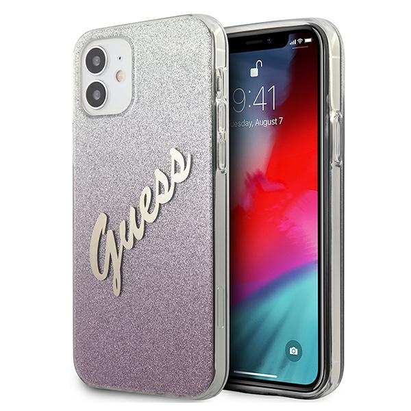 Guess GUHCP12SPCUGLSPI iPhone 12 mini 5.4" roosa/roosa kõvakaaneline Glitter Gradient Script