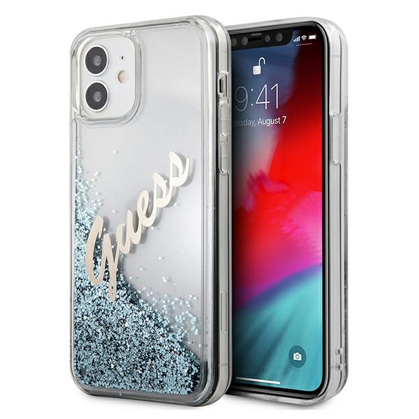 Guess GUHCP12SGLVSBL iPhone 12 mini 5.4" sinine/sinine kõvakaaneline Glitter Vintage Script korpus