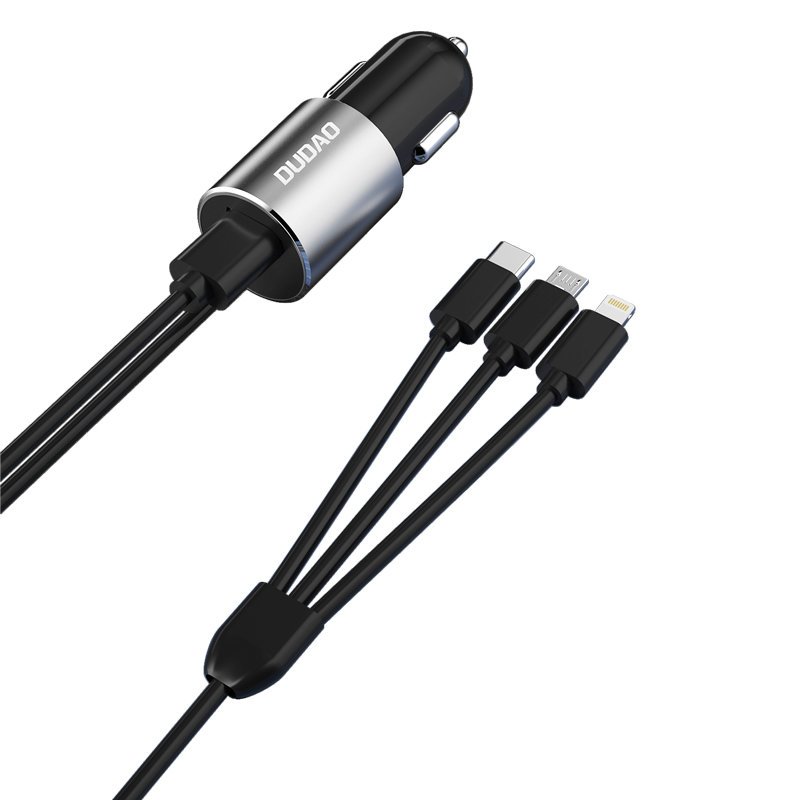 Dudao 3in1 USB car laadija 3,4 A built-in kaabel Lightning / USB Type C / micro USB must (R5ProN must)