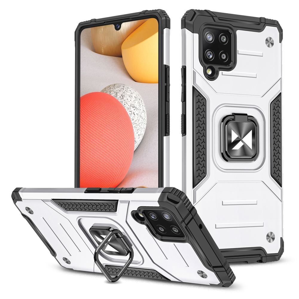 Wozinsky Ring Armor Case Kickstand Tough Rugged Cover for Samsung Galaxy A42 5G hõbedane