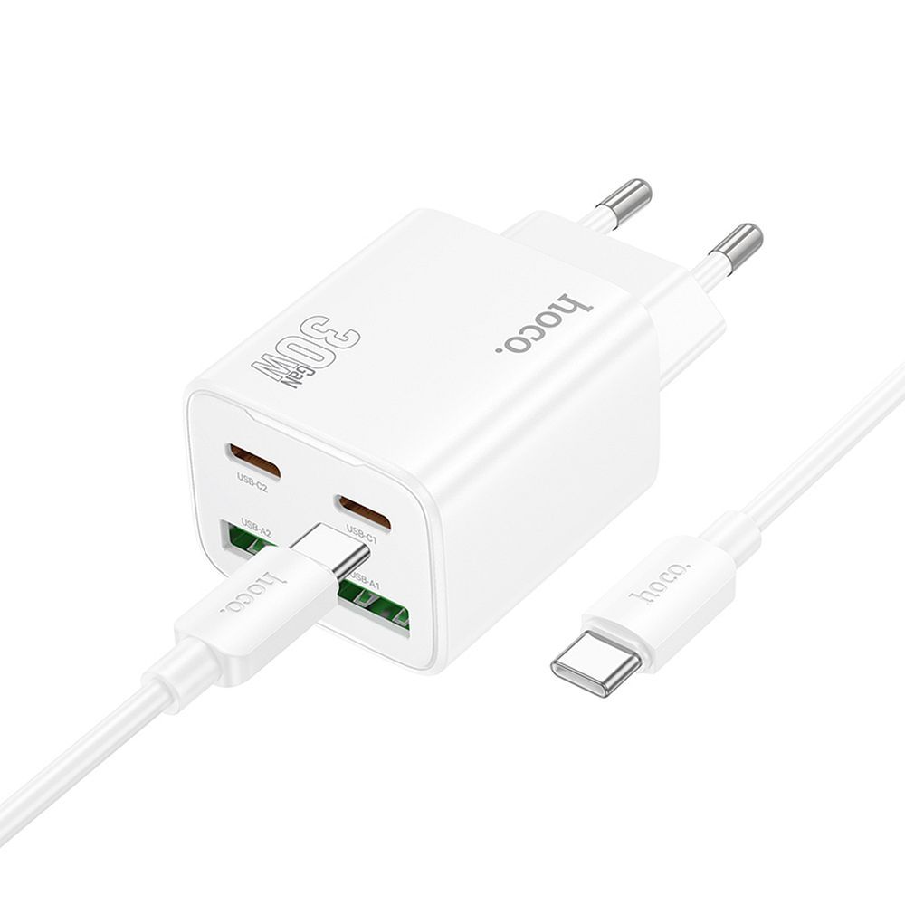Зарядное устройство для телефона Hoco 2 x USB C + 2 x USB A QC3.0 PD 3A 30W + кабель USB C to USB C N56 белое