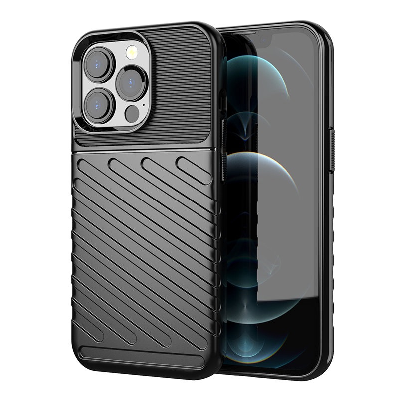 Thunder Case Paindlik ja vastupidav TPU ümbris iPhone 13 Pro jaoks must