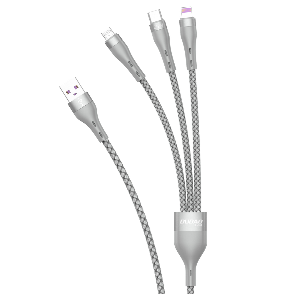 Dudao 3in1 USB kaabel Lightning / microUSB / USB Type C 65W 1.2m hall (L20X)