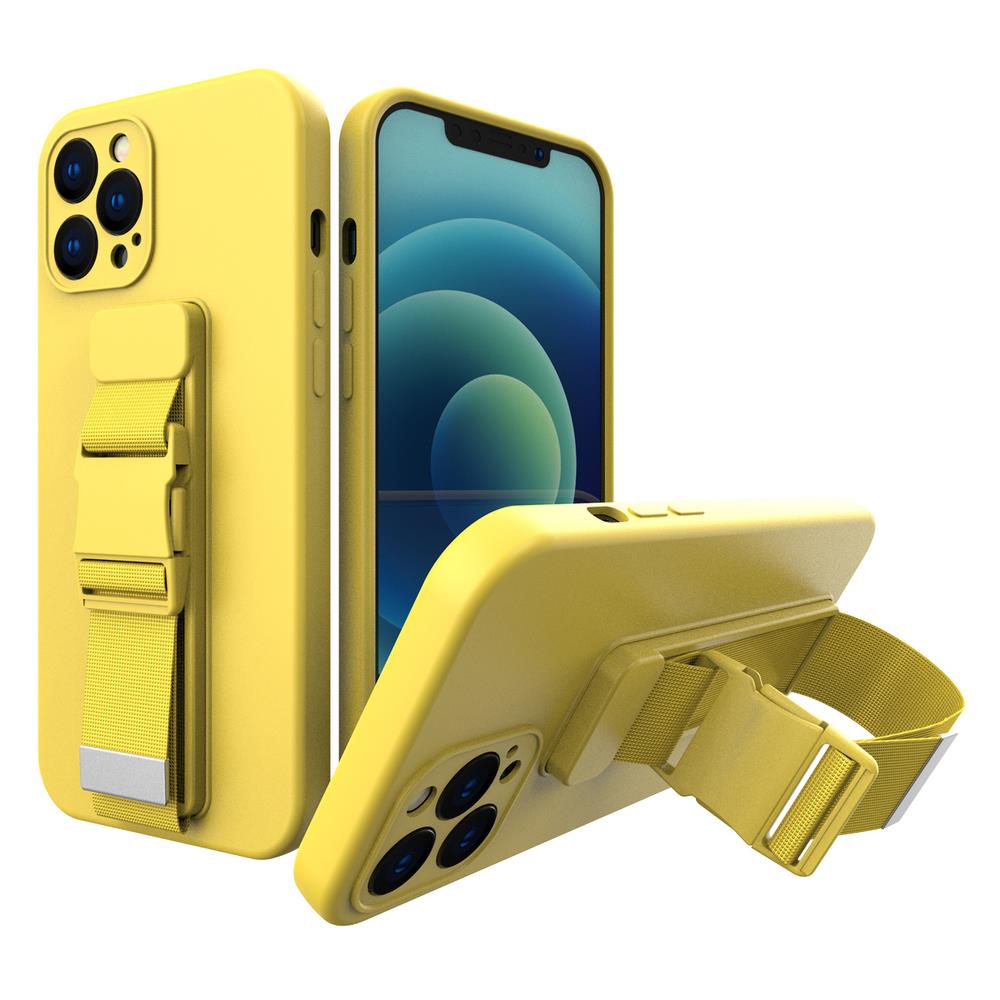 Köiega ümbris geeliga ümbris koos ketiga paelaga koti paelaga iPhone 12 mini kollane