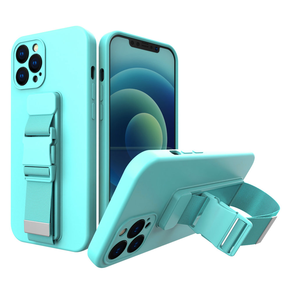 Köiega ümbris geeliga ümbris koos ketiga paelaga koti paelaga iPhone 13 Pro Max helesinine