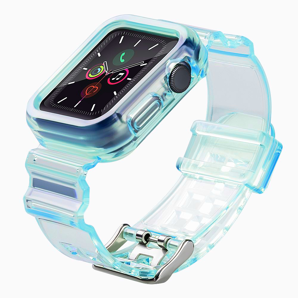 Силиконовый ремешок-браслет с чехлом и подсветкой для Apple Watch 44mm - синий