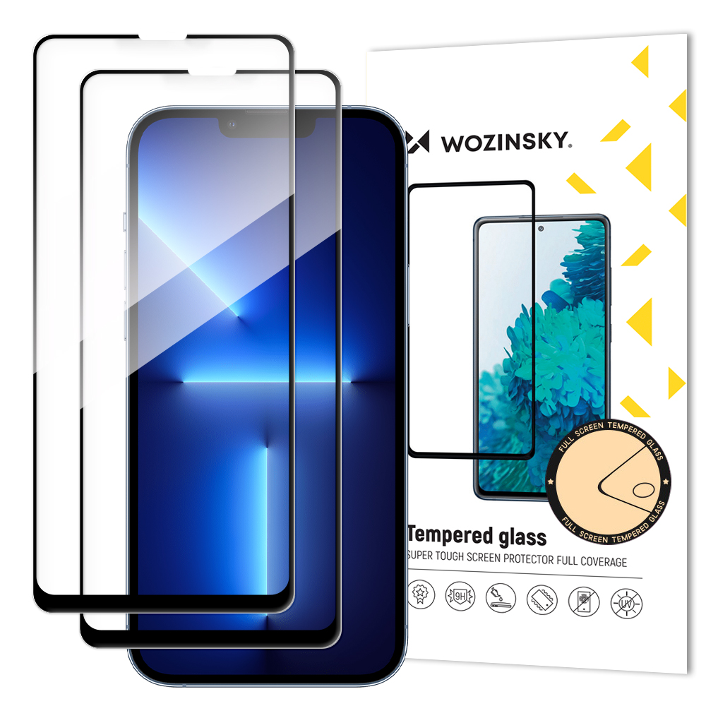 Wozinsky komplekt 2x Super Durable Full Glue karastatud klaas kogu ekraani jaoks koos raamiga Case Friendly iPhone 16e, iPhone 14, iPhone 13 Pro / iPhone 13 Black