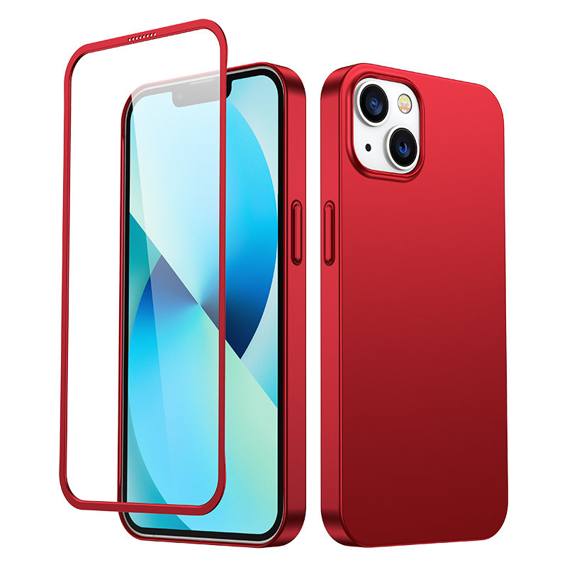 Joyroom 360 Full Case esi- ja tagakate iPhone 13-le + karastatud klaasist ekraanikaitse punane (JR-BP927 punane)