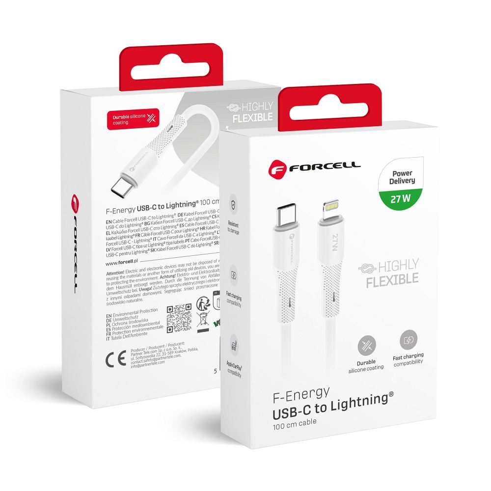 Кабель USB C - Lightning Forcell F-Energy PD 3A 27W Silicone 1 м C346 белый