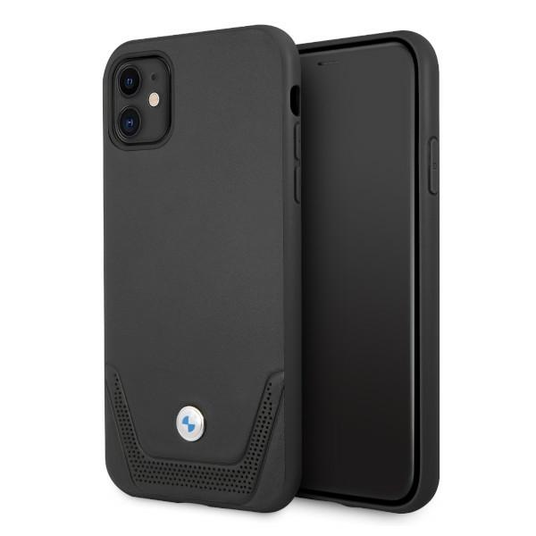 BMW Кожаный чехол Perforate для iPhone 11 / Xr - чёрный