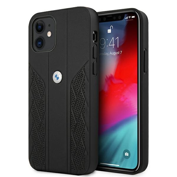 BMW Кожаный чехол Curve Perforate для iPhone 12 mini - чёрный