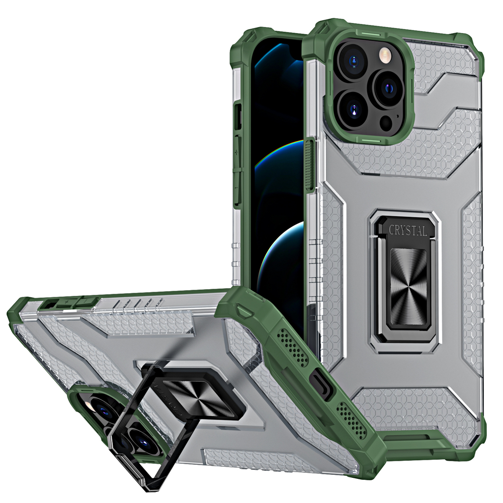 Crystal Ring Case прочный защитный чехол с подставкой для iPhone 13 Pro Max зелёный