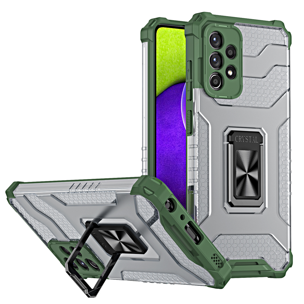 Crystal Ring Case Kickstand Tough Rugged Cover for Samsung Galaxy A72 4G roheline