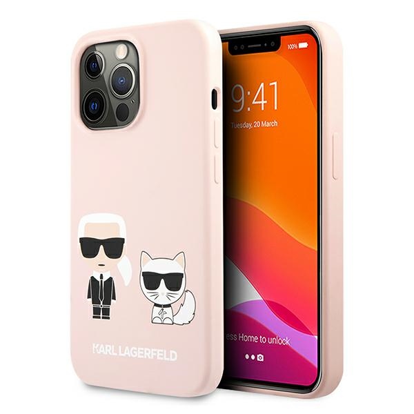 Karl Lagerfeldi silikoonist Karl&Choupette ümbris iPhone 13 Pro / iPhone 13 jaoks - heleroosa