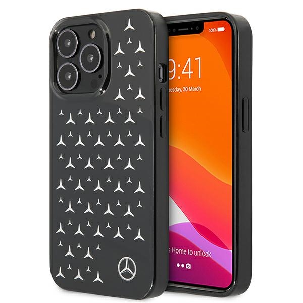 Mercedes hõbedaste tähtede mustriga ümbris iPhone 13 Pro / iPhone 13 jaoks - must