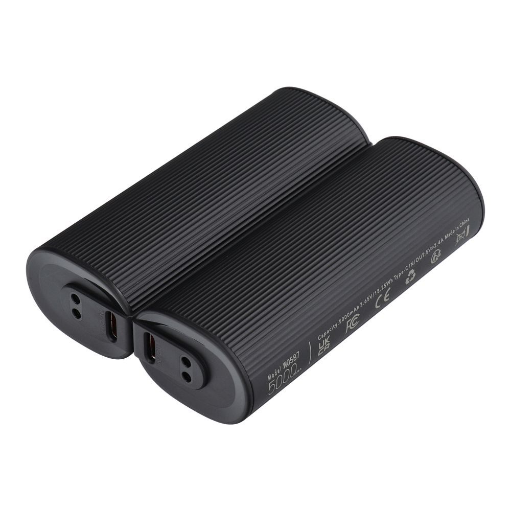 Powerbank Veger W0587 2,4A 2 pcs 2 x 5000 mAh with hand warmer must and hõbedane