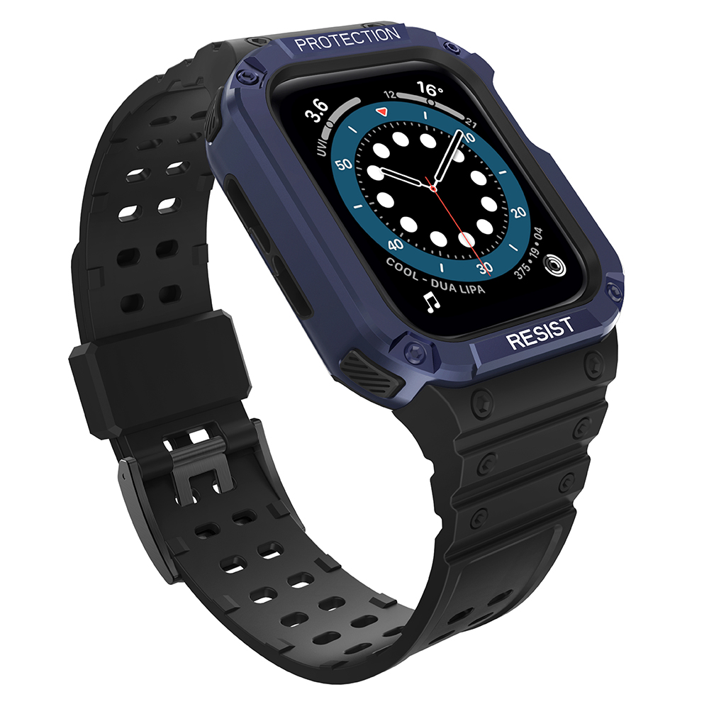 Protect Strap Ремешок для Apple Watch 38/40/41mm с бронированным чехлом - чёрный, синий