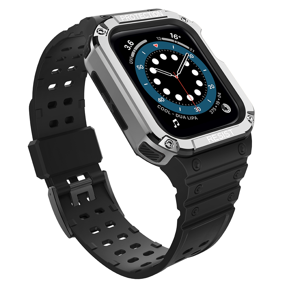 Protect Strap Ремешок для Apple Watch 38/40/41mm с бронированным чехлом - чёрный, серебряный