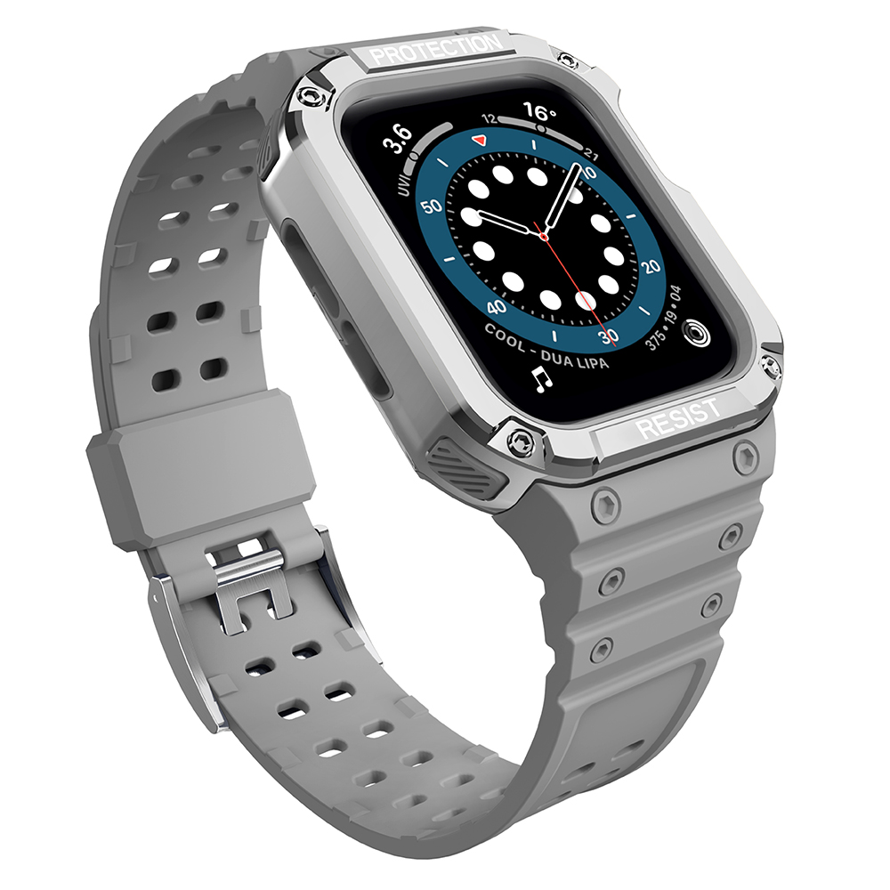 Protect Strap Ремешок для Apple Watch 38/40/41mm с бронированным чехлом - серый, серебряный