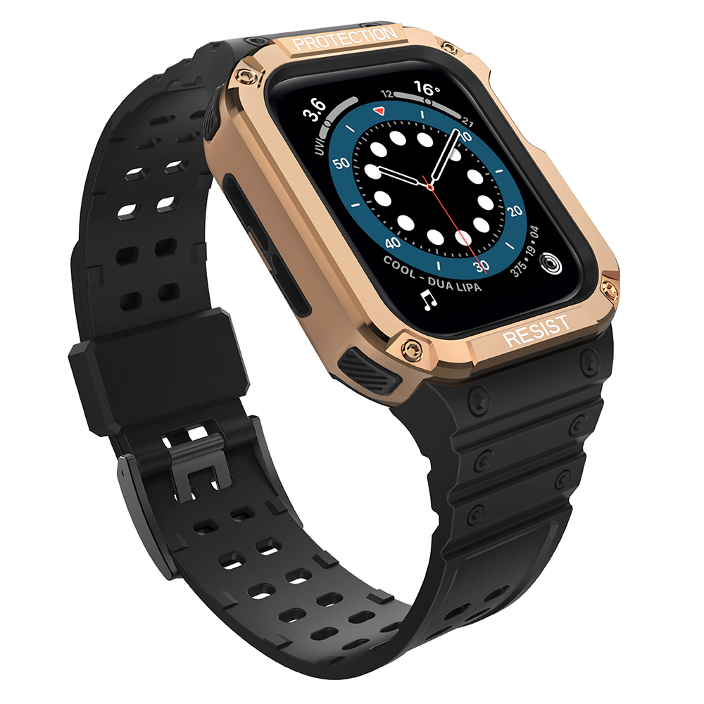 Protect Strap Band for Apple Watch 42/44/45mm Armored Case rihm - must, roosakas kuldne