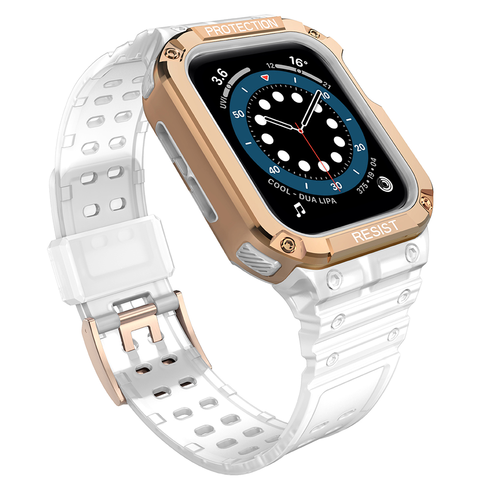 Protect Rihm Apple Watch 42/44/45mm pommitatud korpuse rihm - valge, roosakas kuldne