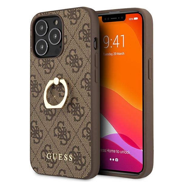 Guess GUHCP13L4GMRBR iPhone 13 Pro / 13 6.1" pruun/pruun kõvakott 4G koos rõngaste stendiga