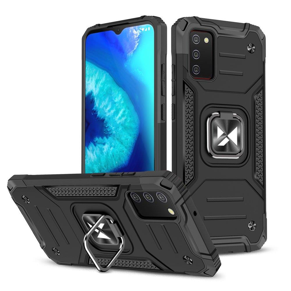 Wozinsky Ring Armor kõva hübriidkate + magnetiline hoidja Samsung Galaxy A03s mustale mudelile